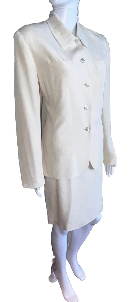 Casual Corner Size 10 Skirt Suit Ivory 100% Silk Career Church Suit Bust 41” VTG - Image 3 of 4