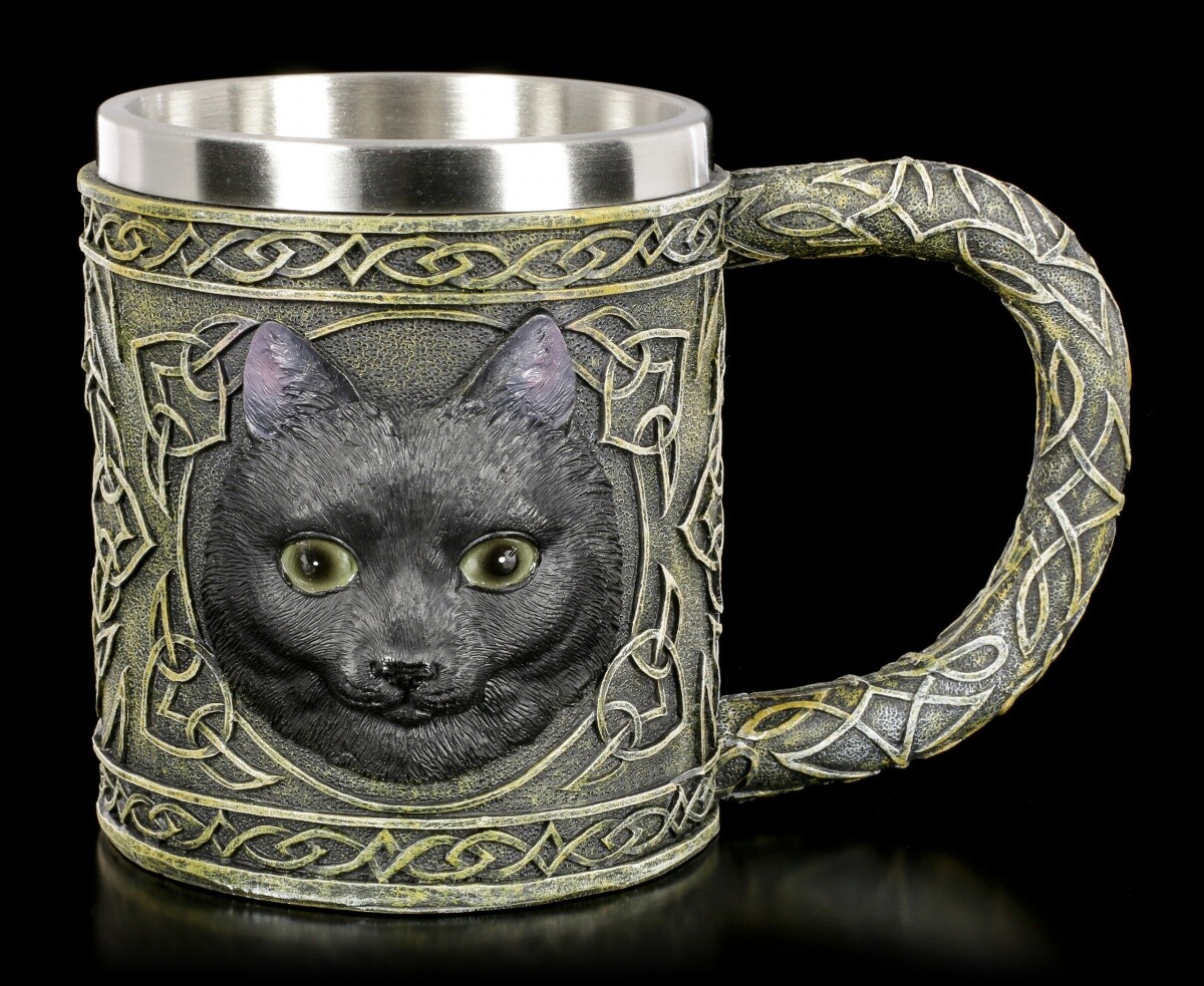 Celtic Jug with Black Cat - Fantasy Tomcat Tea Cup Coffee Mug
