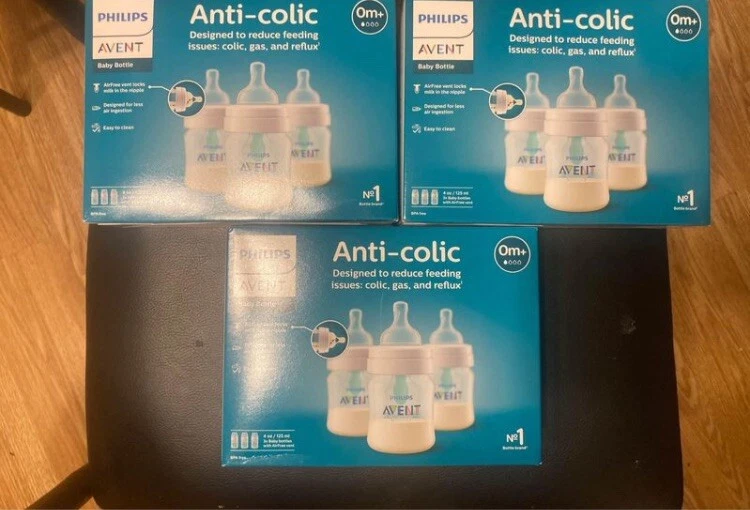 x3 Philips Avent Anti-colic Baby Bottle with AirFree Vent 4oz 3pk Clear 0.56 lb
