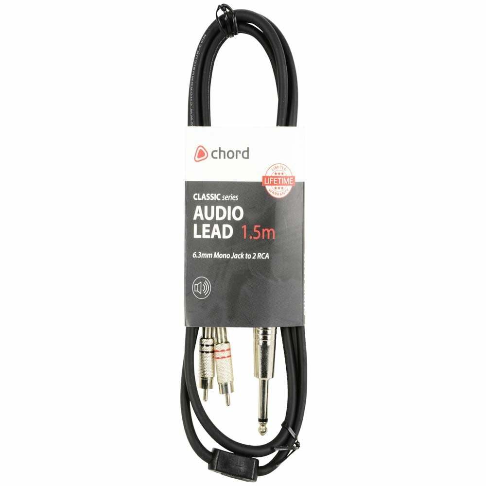 6.35mm Mono Jack to 2 x RCA Cable Twin Phono Audio Lead HQ 1.5M