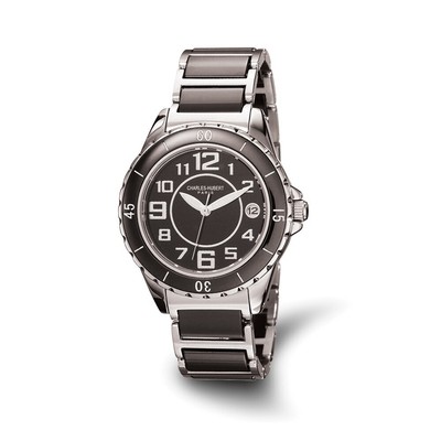Ladies Charles Hubert Stainless Steel and Ceramic Black Dial Watch