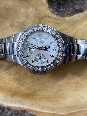 Relic by Fossil MOP Silver Tone Chronograph Crystal Watch 