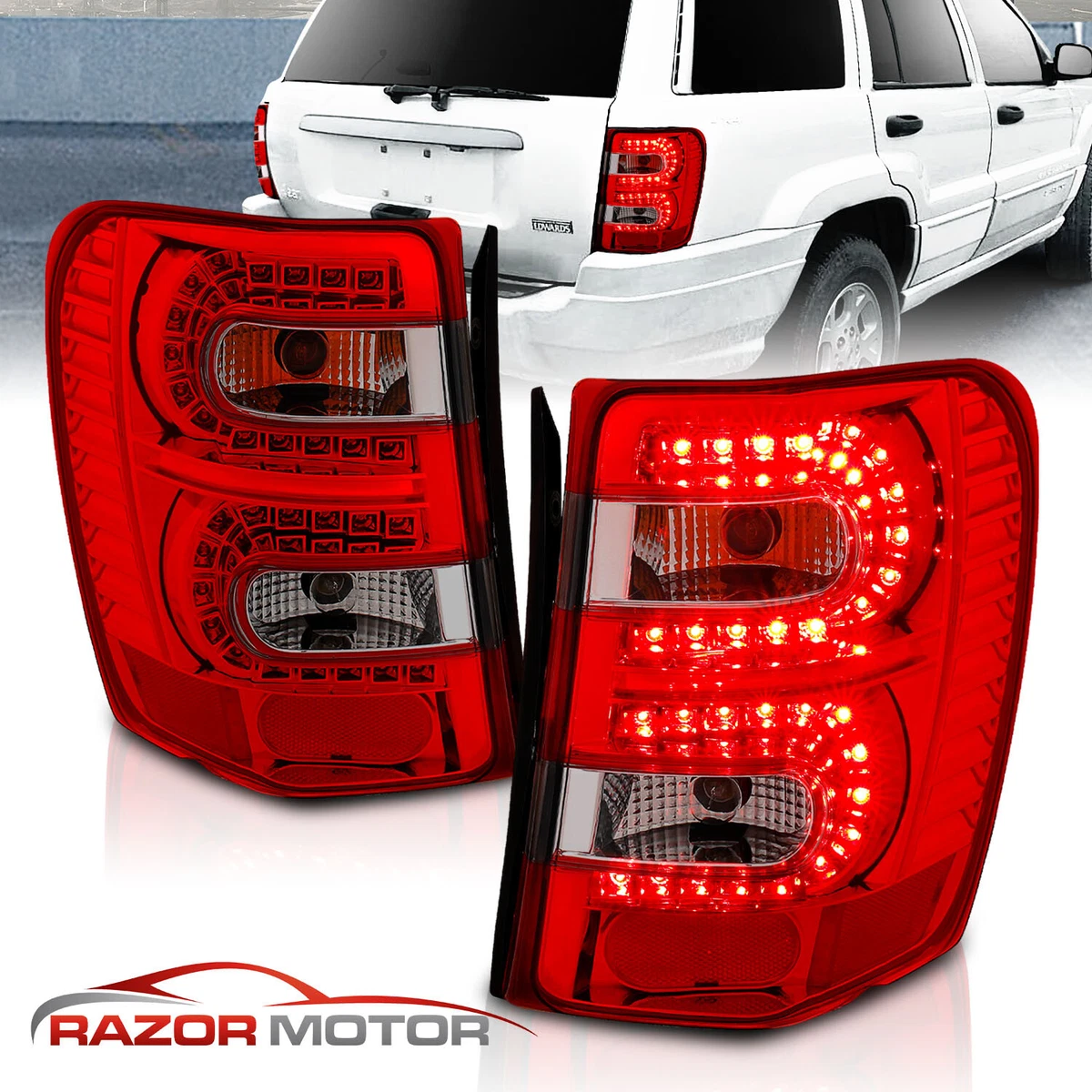 1999 2004 For Jeep Grand Cherokee Red Smoke LED Tail Lights Pair