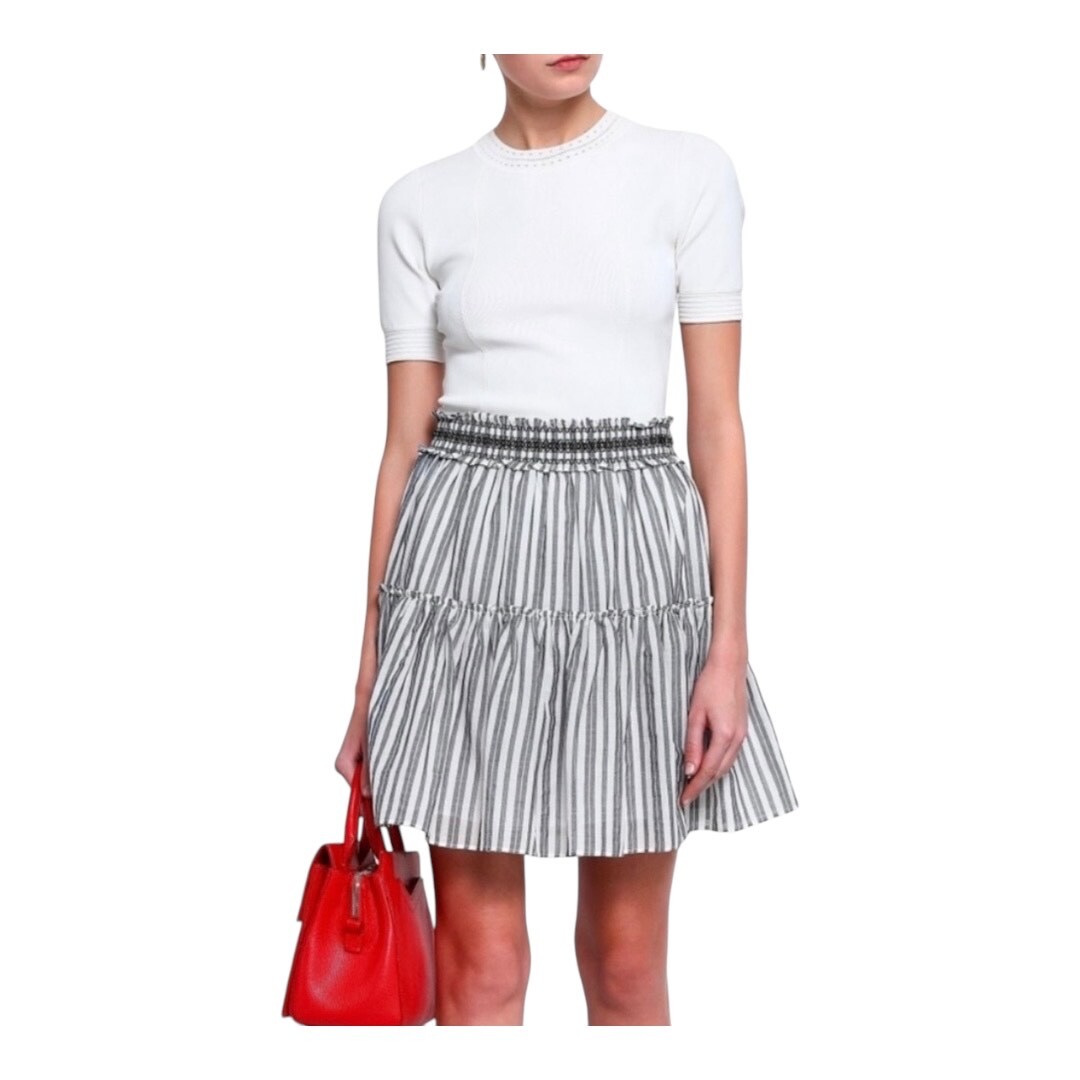 Kate Spade Broome Street Black White Striped Flouncy Mini Skirt Size Medium thumbnail 2
