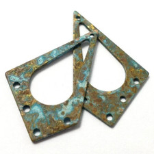 12ps Earring patina connector Shaped brass texture flat blank Vintage patina 518