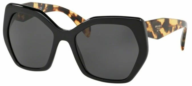 NEW PRADA SPR 16R 1AB 5S0 POLISH BLACK HAVANA TEMPLES AUTHENTC SUNGLASSES 56 19