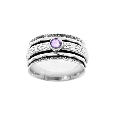 Amethyst Fleur de Lys Spinner Ring Sterlingsilber 925 gepunzt Größe K - T