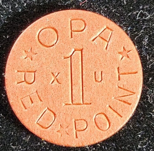 WWII  OPA "XU"  RED POINT  RATION TOKEN COIN FIBER. Our T2952