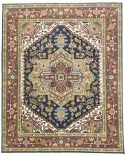 Heriz Serapi Oriental Rug Dark Purple-Navy Floral Design Wool Carpet 8X10 ft