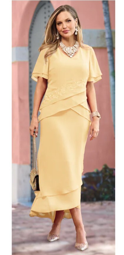 Size 14 Midnight Velvet Yellow Annelli Maxi Dress Asymmetrical Layers  Embroidery