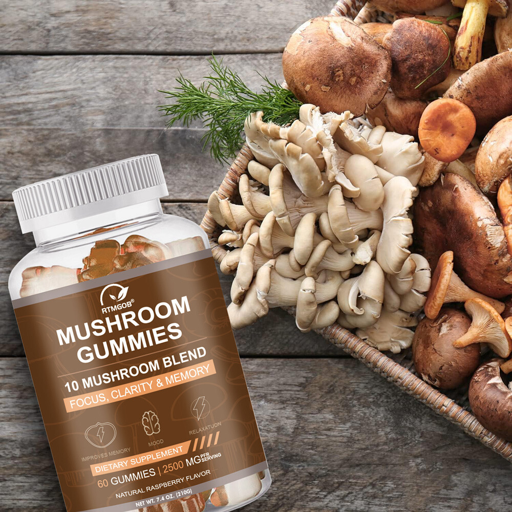 Mushroom Gummies for Adults - 10-in-1 Functional Mushroom Supplement for Mood