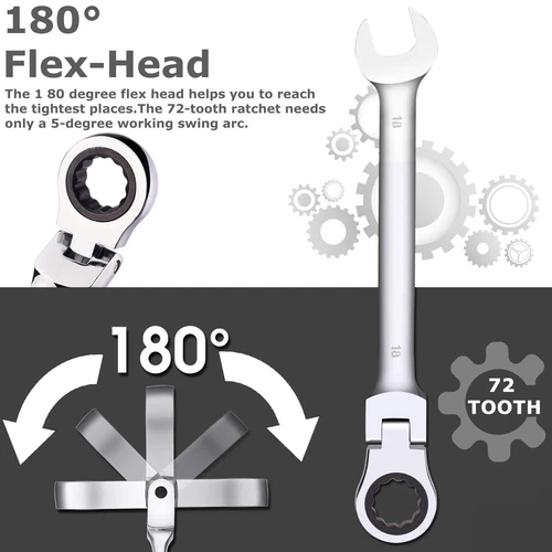 π₯12pcs Metric Ratchet Flexible Spanner Set 8-19mm Combination Wrench Spanners - Picture 2 of 14