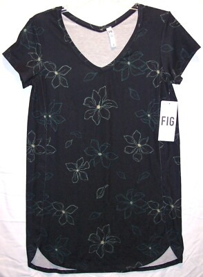 FIG Lox Tunic M medium Black Magnolia Floral Print Short Sleeve Shirt Dress Top