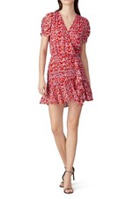 Tanya Taylor Zora Floral Silk Blend Mini Dress Size 0 Puff Ruched Short Sleeve