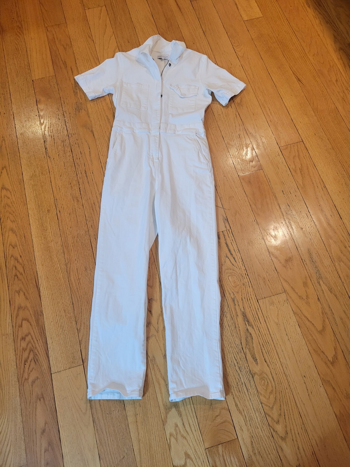 Rivet Utility Rebel White Denim Mechanic Workwear Minimalist Jumpsuit