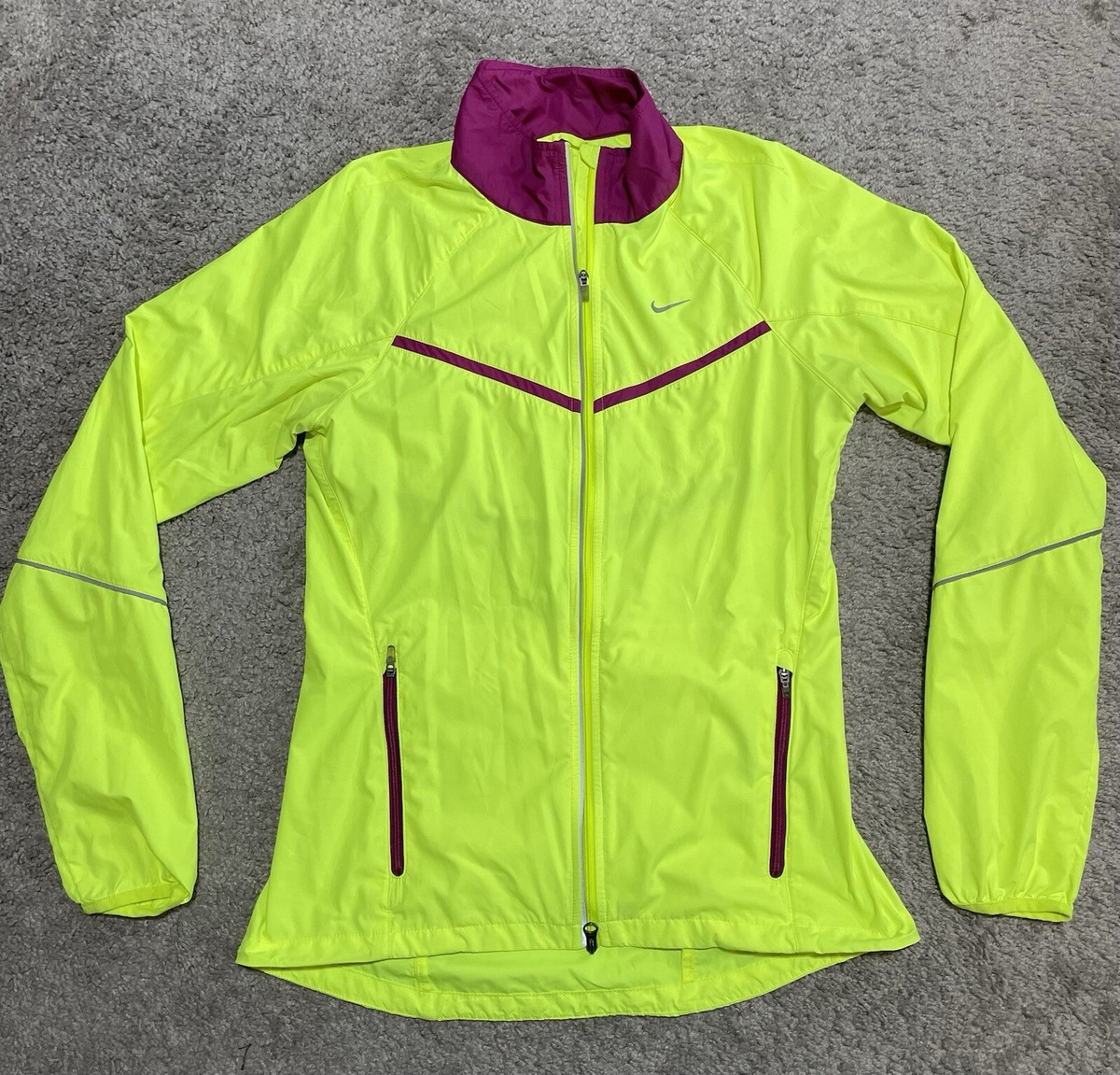 Nike Women's Full Zip Up Running Jacket Windbreaker Neon
