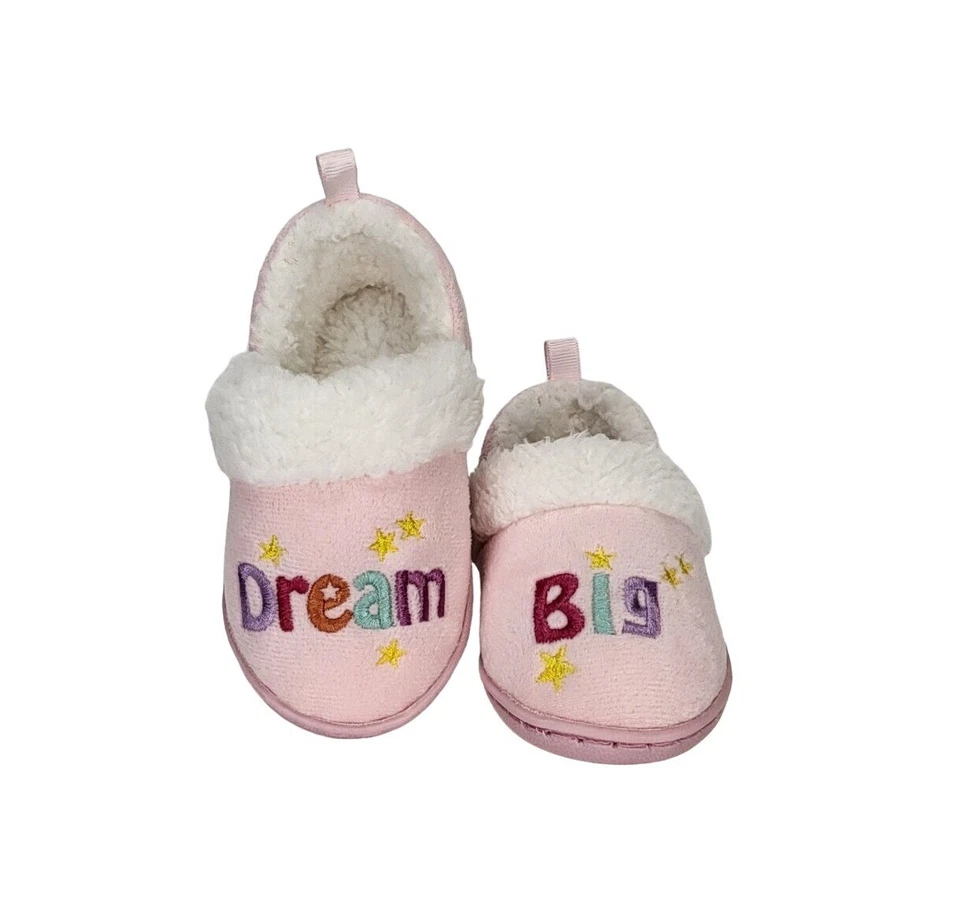 Chinelos de Pelúcia Girls Dream Big Rosa e Branco - Wonder Nation - Crianças Tamanho 5 - Imagem 2 de 4
