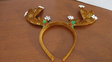 Medium Brown REINDEER ANTLERS HEADBAND w/ SNOWFLAKES  HOLLY