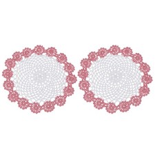 2Pcs Crochet Handmade Doilies 8.2" Placemats Lace Coasters White, Water Red