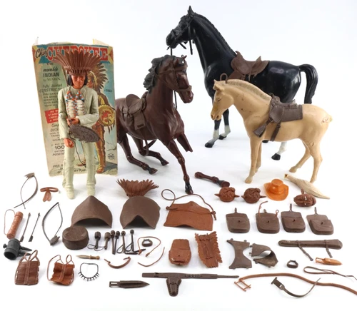 Johnny West & Chief Cherokee Lot w/ Horse + Accessories, 1960s–70s VTG. Marx