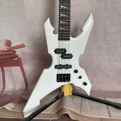4 String White Special Shape Electric Bass Guitar Rosewood Fretboard Black Part