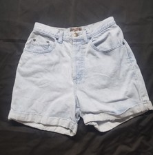 Vintage Express EXP Button Fly High Waist Cuffed Jean Shorts Size 7 Blue 90s Y2K