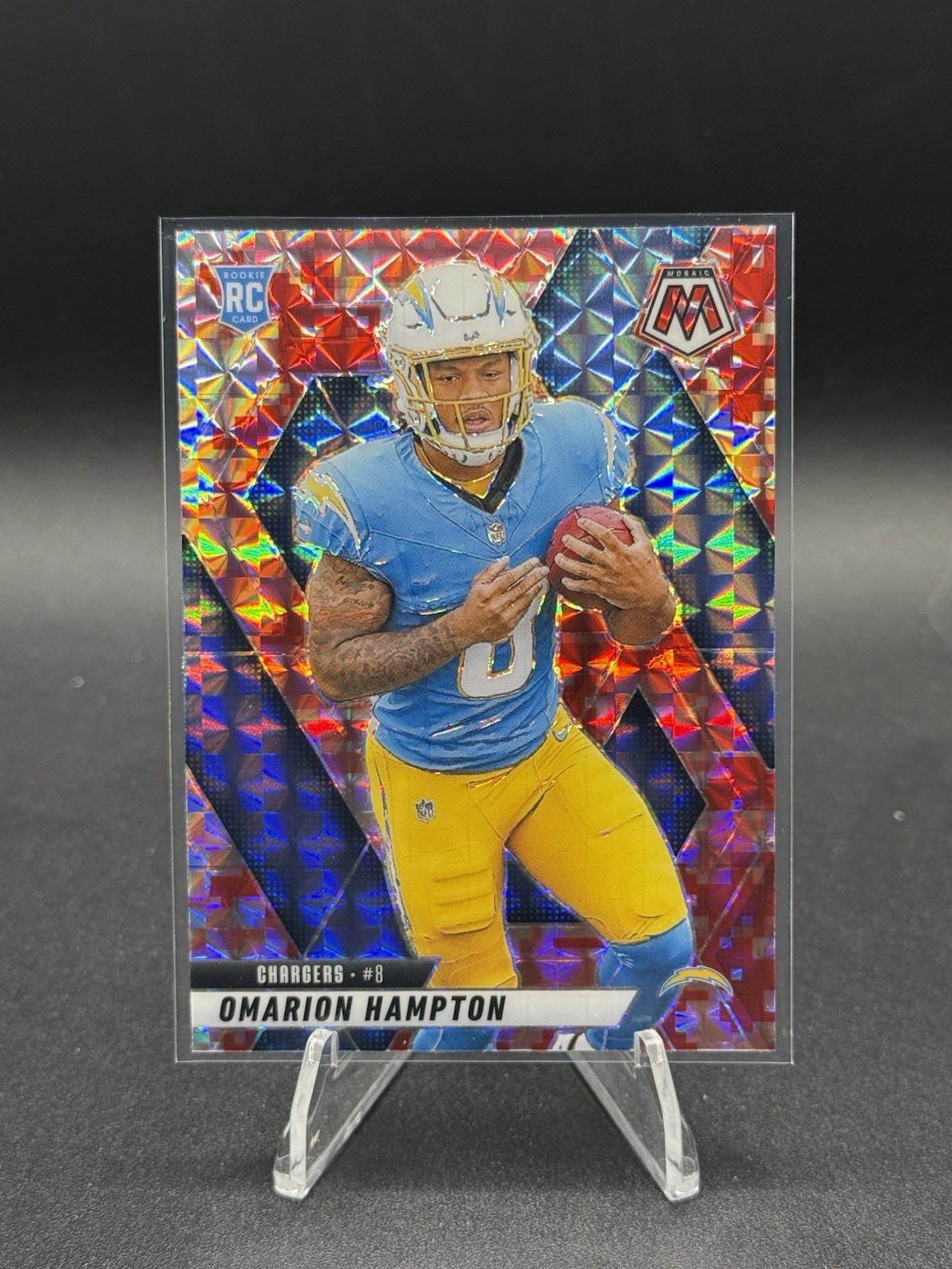 2025 Panini Mosaic #335 Omarion Hampton Mosaic Camo Red