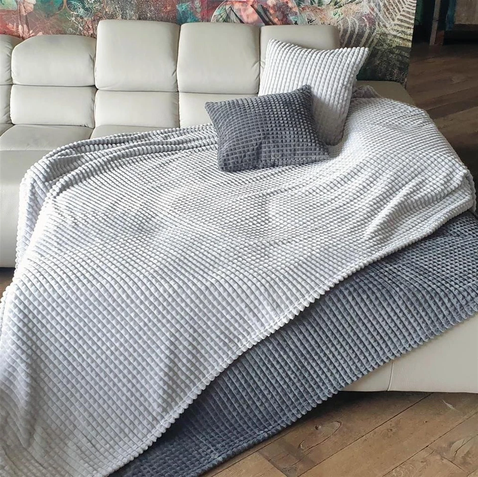 Kuscheldecke Jacquard Flanell Cord Optik Flauschdecke XXL Wohndecke Sofadecke  - Bild 3 von 4