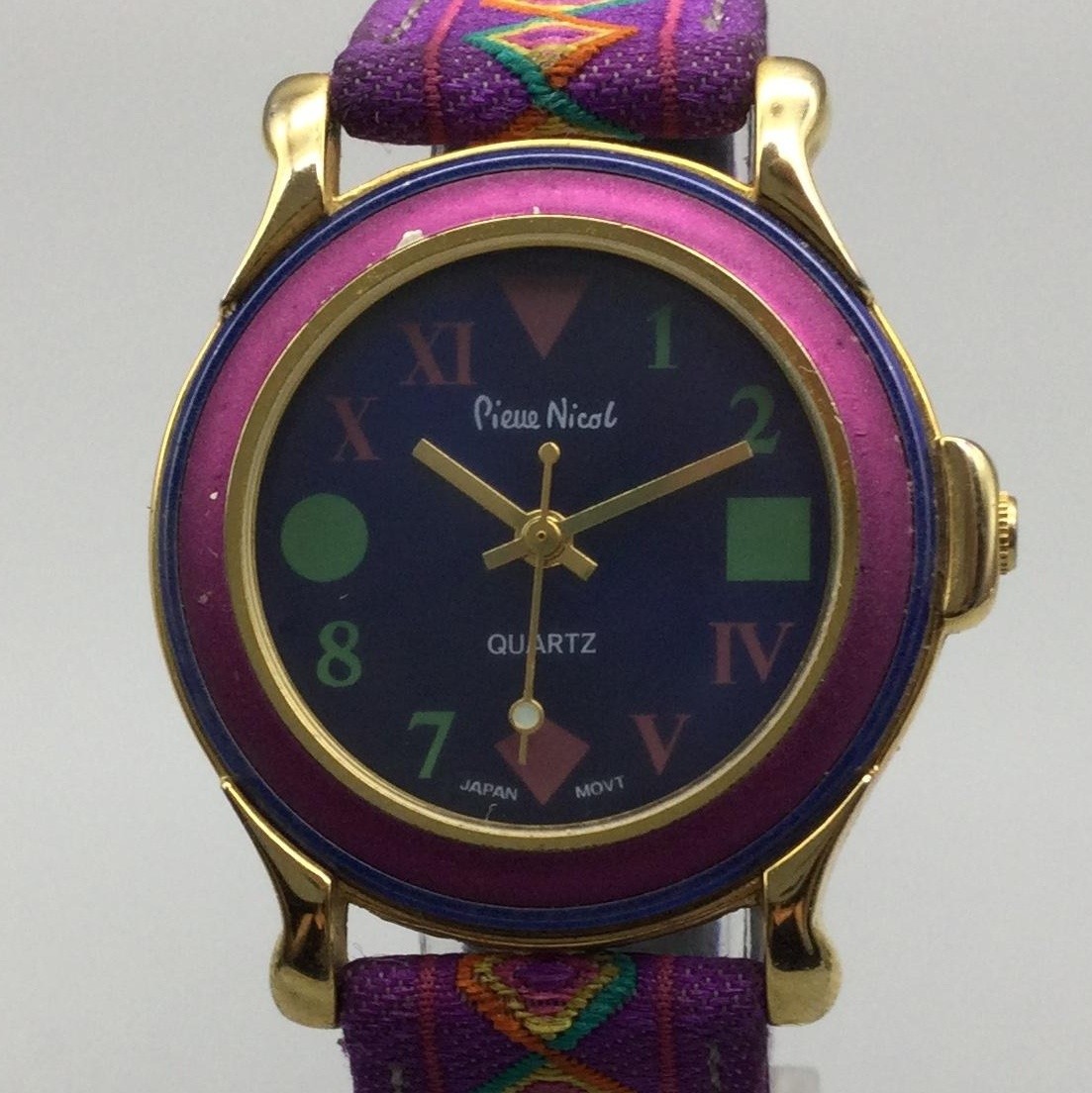 Vintage Pierre Nicol Womens Watch 34mm Blue Gold Tone Purple 