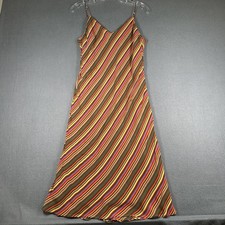 Ralph Lauren Dress Womens 12 Green Striped Slip Midi Lined Spaghetti Strap