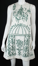 DOLCE & GABBANA White & Green Illustration Print Matelasse Shift Dress 38