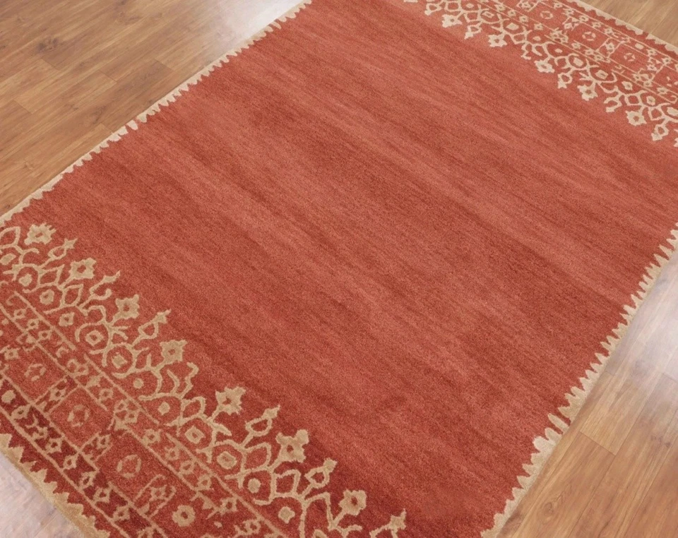 8x10 Handmade Wool Oriental Rug Rust Red Border Design Modern Living Room Carpet - Image 4 of 4
