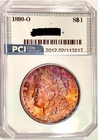 1890-O  Rare Date Gem BU + Rainbow Color Toned Morgan Dollar Scarce