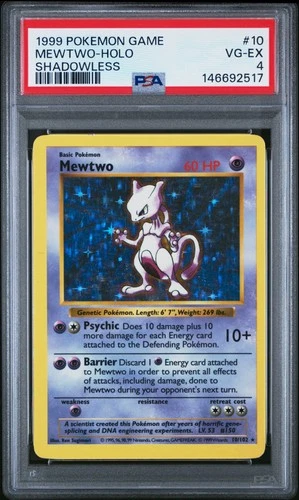 1999 POKEMON BASE SET SHADOWLESS #10 MEWTWO-HOLO PSA 4