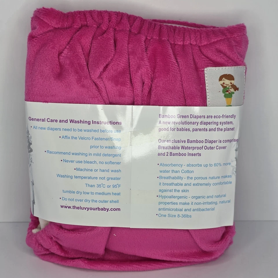 Pañales de tela de bambú premium talla única verde KaWaii para bebé Foto 2 de 2