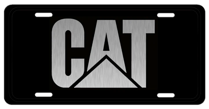 CAT Logo  on Laser Etched Black Metal Vanity Aluminum License Plate Tag - Picture 1 of 6