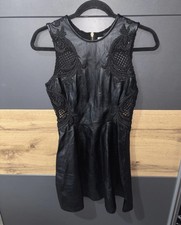Shakuhashi Black Genuine Leather Fit n Fare Mini Dress Lace Applique size XS