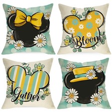 Spring Summer Decorative Throw Pillow Covers 18 x 18 Set of 4, Daisy Flower E...