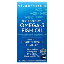 Omega-3 Fish Oil, Triple-Strength, 180 Softgels 1,250 mg per Softgel 