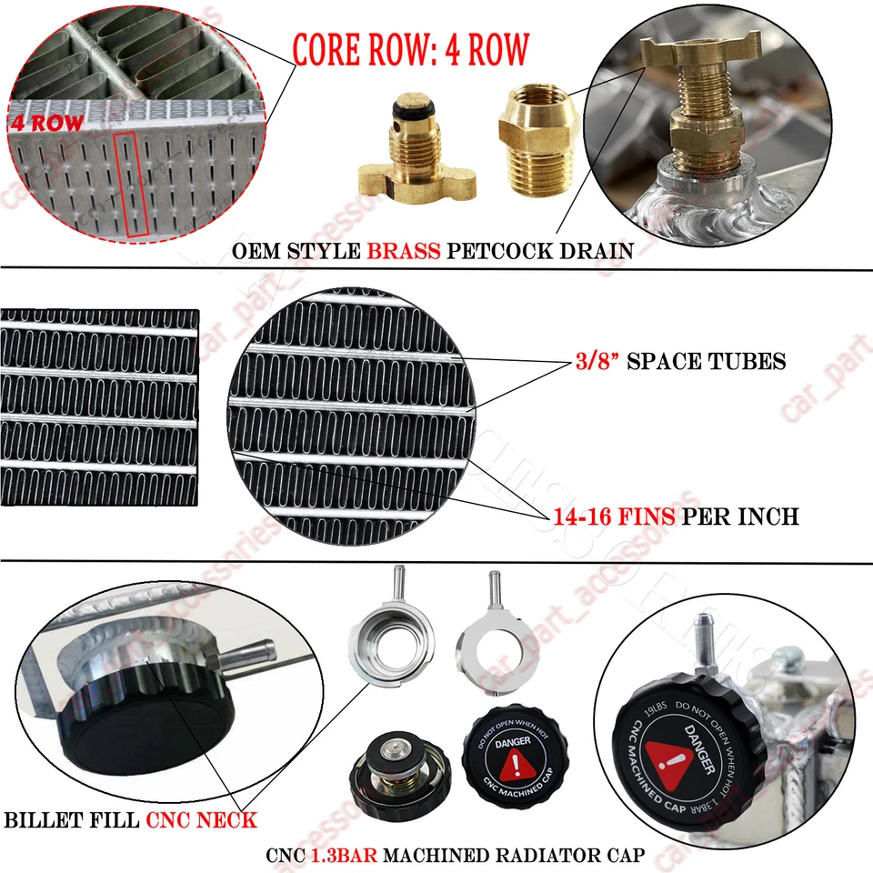 4 Row Radiator Fits 1973-1987 Chevy Truck C10 C20 C30 K10 K20 5.7L 7.4L V8 NEW Foto 3 de 4