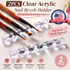 2PCS Clear Acrylic Nail Brush Holder Gel Pen Stand Makeup Organizer Tool