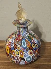 Vintage Murano Millefiori Perfume Bottle Gold Leaf /Flame Stopper Italy (Damage)