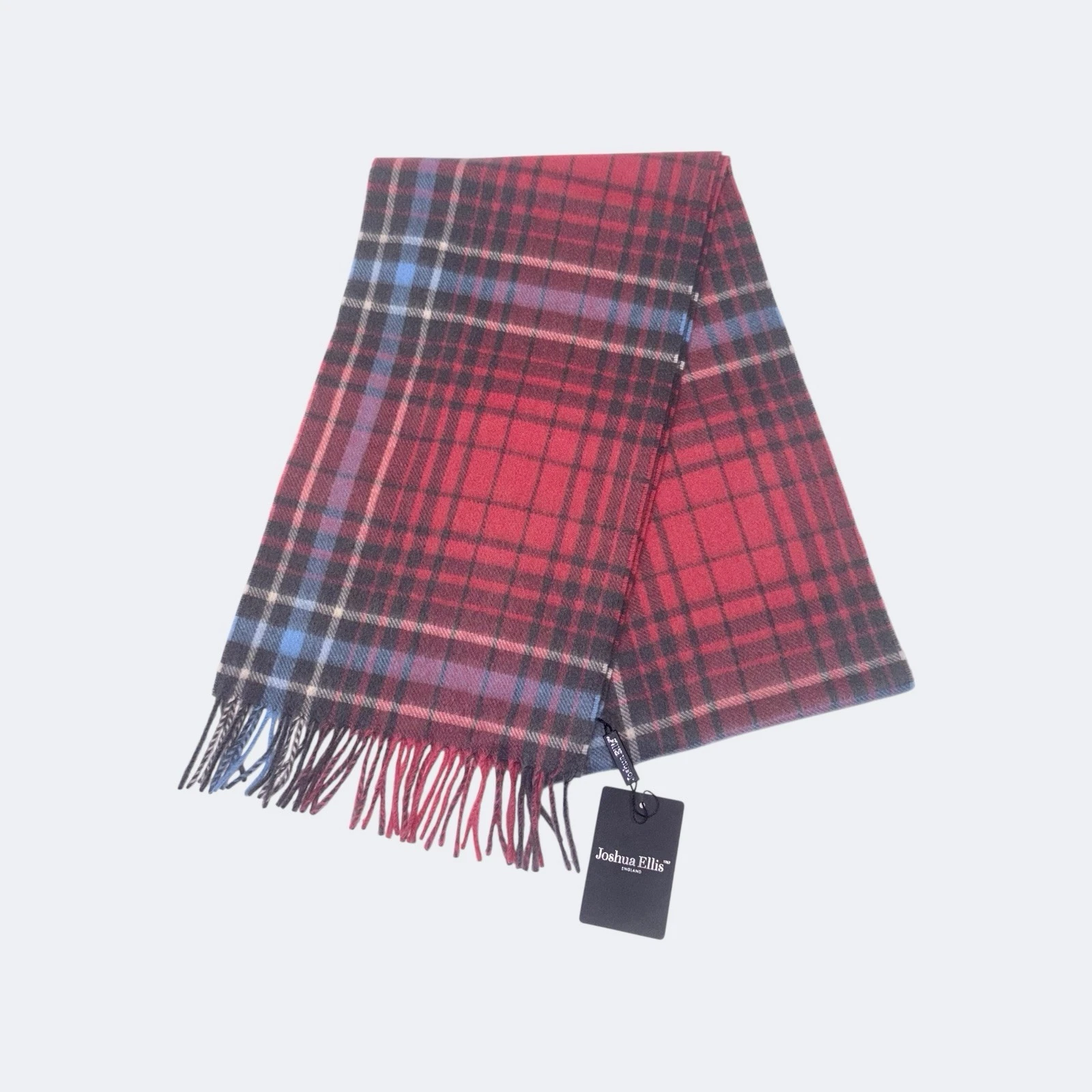 Joshua Ellis England Men’s Scarf Check Pink Blue 100% Cashmere One Size BNWT