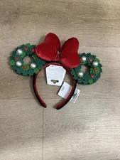 Disney Parks Christmas Wreath Minnie Mickey Ears Headband 2025 New With Tags