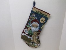 Santa Claus On A Roof With List And Reindeer 16" Needlepoint Christmas Stocking