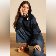 Minnie Rose cropped cashmere stripe preppy sweater size medium