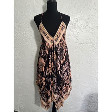 NWT Intimately Free People Black Floral Handkerchief Hem Halter Dress Size S