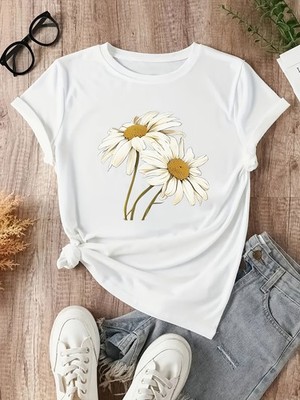  Women's Printed Shirt Fashion Floral Print T-Shirt Casual T-Shirt Top Pullover 