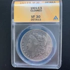 1901-S VF30 Details Cleaned  in ANACS Holder Morgan Silver Dollar Free Shipping