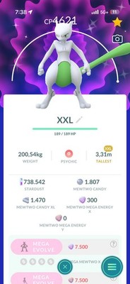 Pokemon Shiny Mewtwo XXL TRA-DE Go Level50-3 Move Set